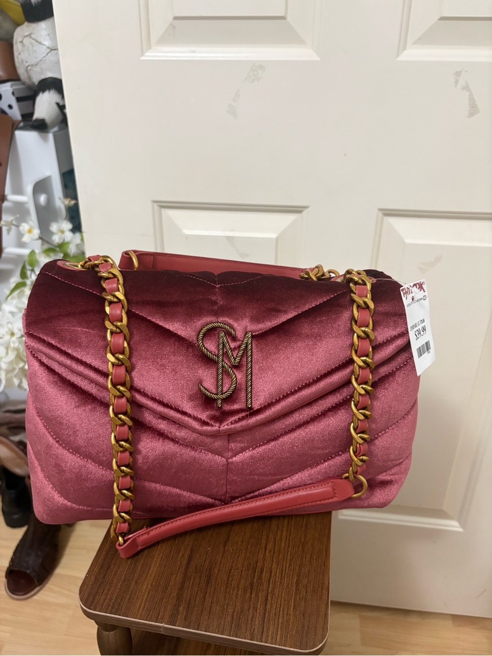 Steve Madden Quilted Satin Shoulder Bag in Wine